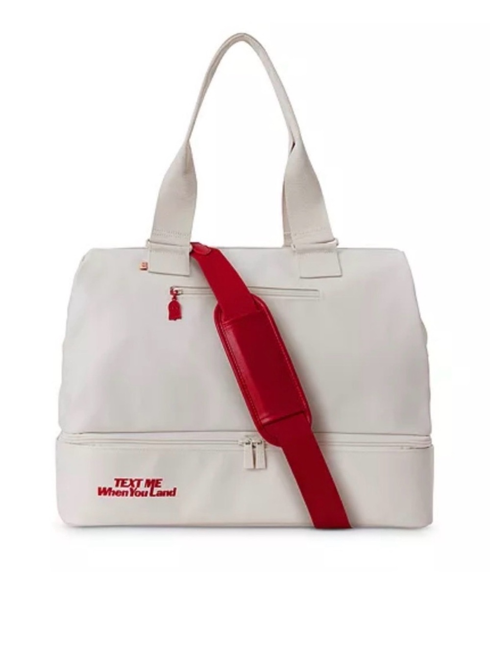 BEIS White Tote with Red Accent Strap Lonely Ghost Collab